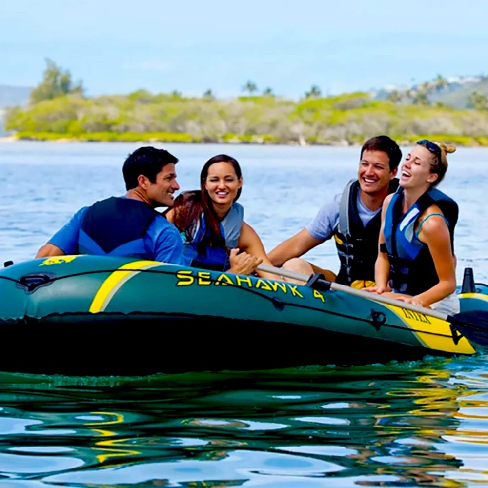 Intex Seahawk 4 Inflatable 4 Person Boat Raft Set with Oars & Air Pump